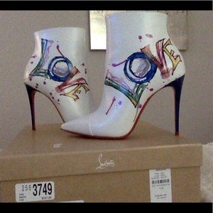 Christian Louboutin White Ankle Boot “Love” Print